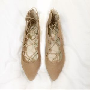 Suede Lace-Up Pointed Toe Flats